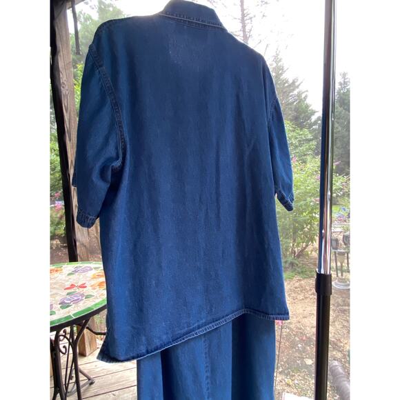 Women's 2 Piece Midi Dress & Over Shirt 2X floral & red fabric trim on both VGUC - Picture 3 of 16